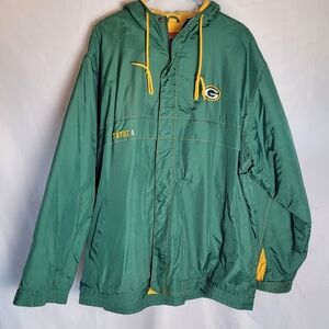 VTG NFL Players Greenbay Packers Favre #4 Embroidered Nylon Lined Hooded Coat XL